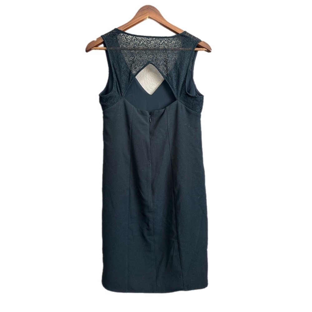 MNG Suit Black‎ Sleeveless Lace Trim V Neck Sheath Dress Women Size 4